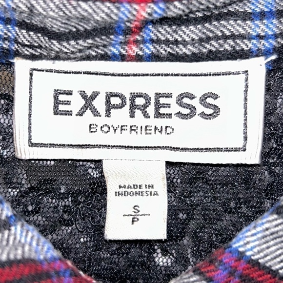 Express Shirt Western Boyfriend Flannel Plaid Sequin Button Down Long Sleeve Top - Picture 13 of 14